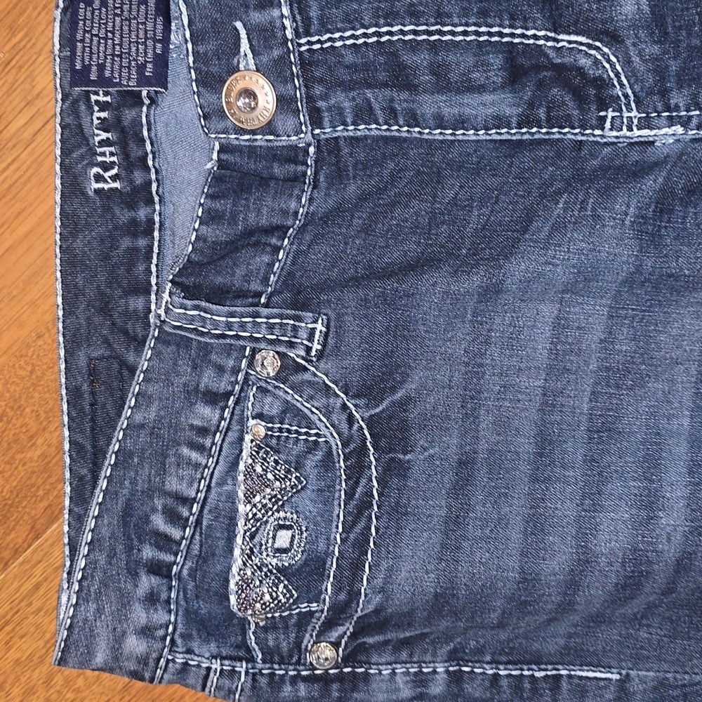 Rhythm In Blues Denim Jeans Women's Size 12 Short Embellished Pockets Bootcut - Picture 7 of 7
